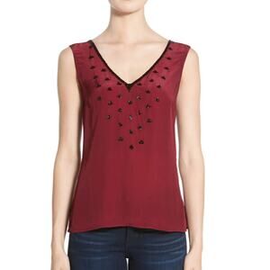 Plenty by Tracy Reese Beaded Tank Size S NWT Burgundy Wine Silk Embellished Top